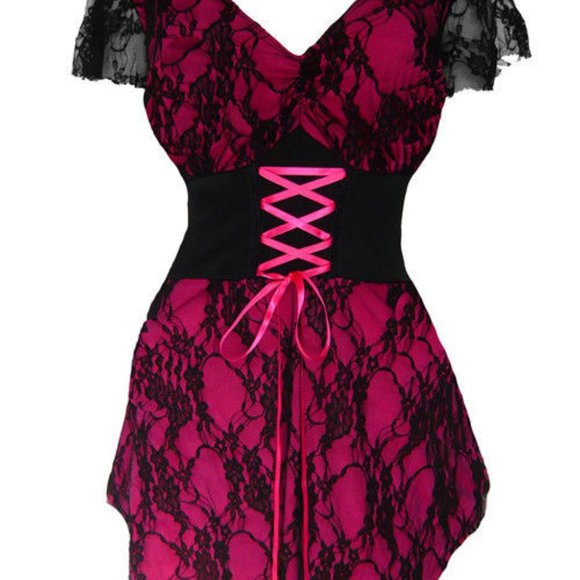 Dare to Wear 5X Fuchsia Sweetheart Lace Overlay Top - Picture 3 of 8